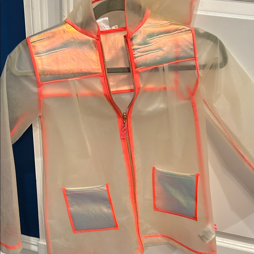 Billieblush Size 8 Transparent Girls Rain Jacket with Neon Accents